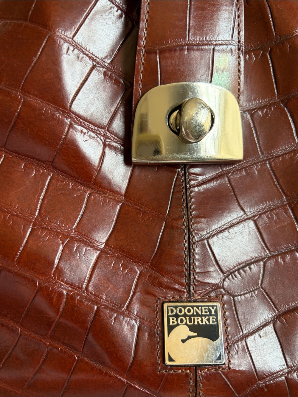 Dooney & Bourke Dark Brown Croc-Embossed Leather Shoulder Bag - Picture 12 of 14
